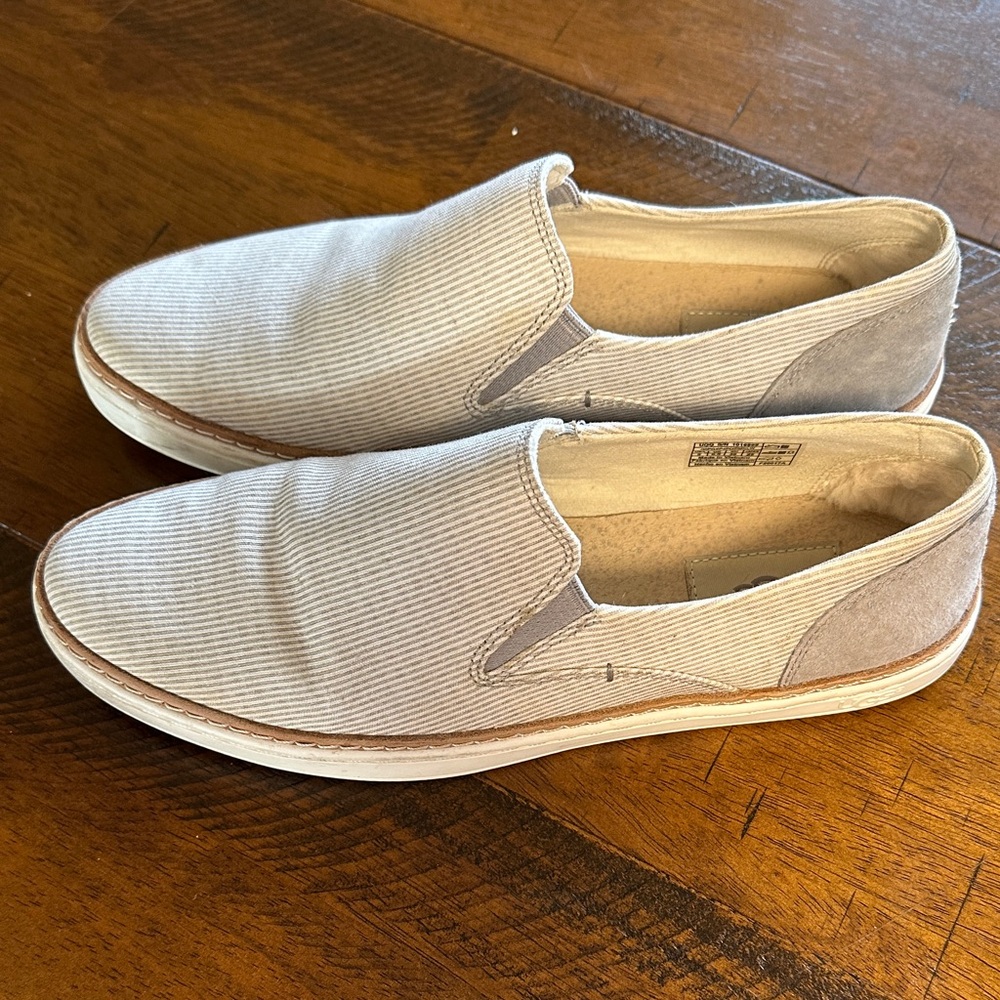 UGG Beige and Gray Slip-On Adley Stripe Canvas Sneakers Size 8